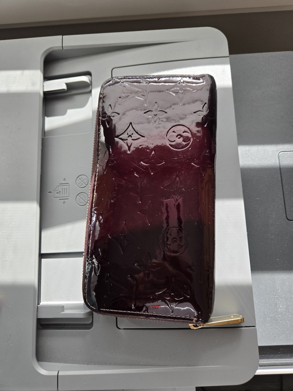 Louis Vuitton Vernis Patent Zip Wallet in Deep Burgundy Monogram Leather